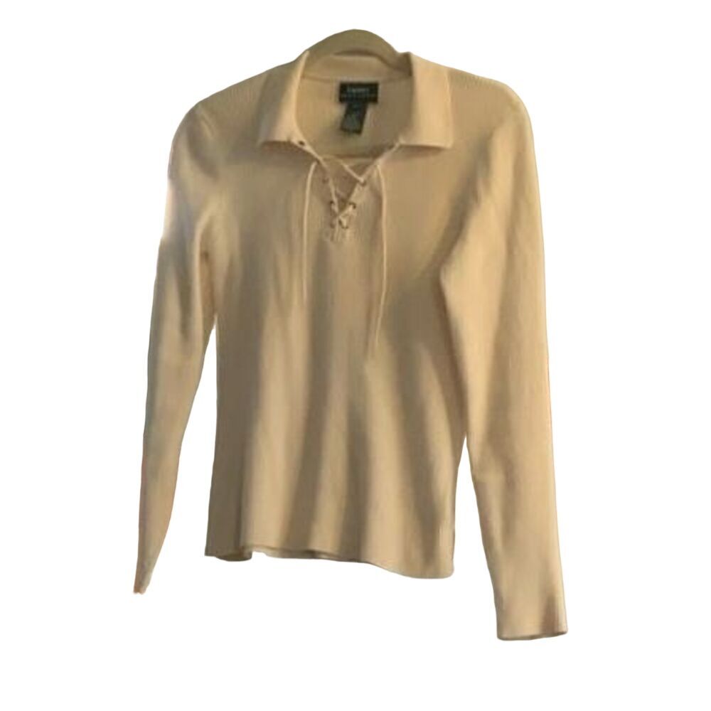 Lauren Ralph Lauren, Pullover Ribbed Sweater with lace up V-Neck size Small